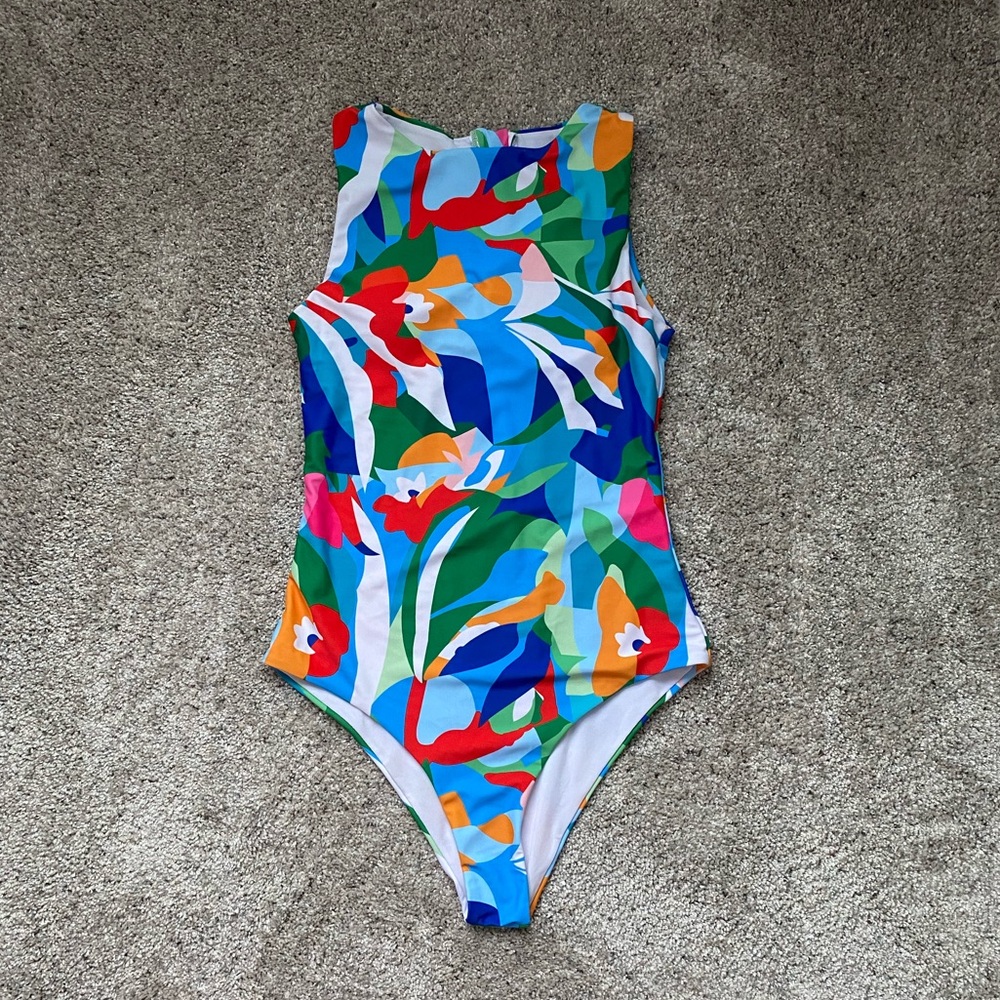 Colorful Tropical Fun Swim One Piece Bathing Suit Size Medium
